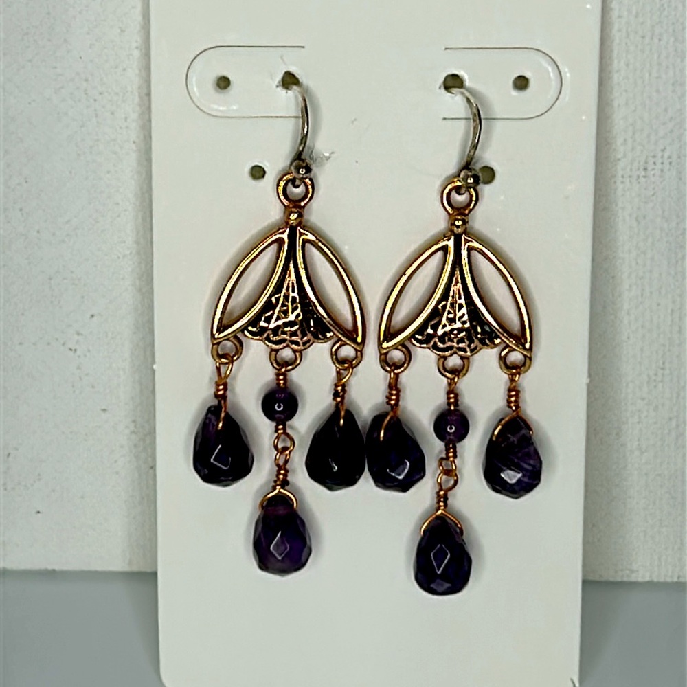 NWOT Sterling Copper Amethyst Beaded Dangle Earrings Designer Studio Barse Boho
